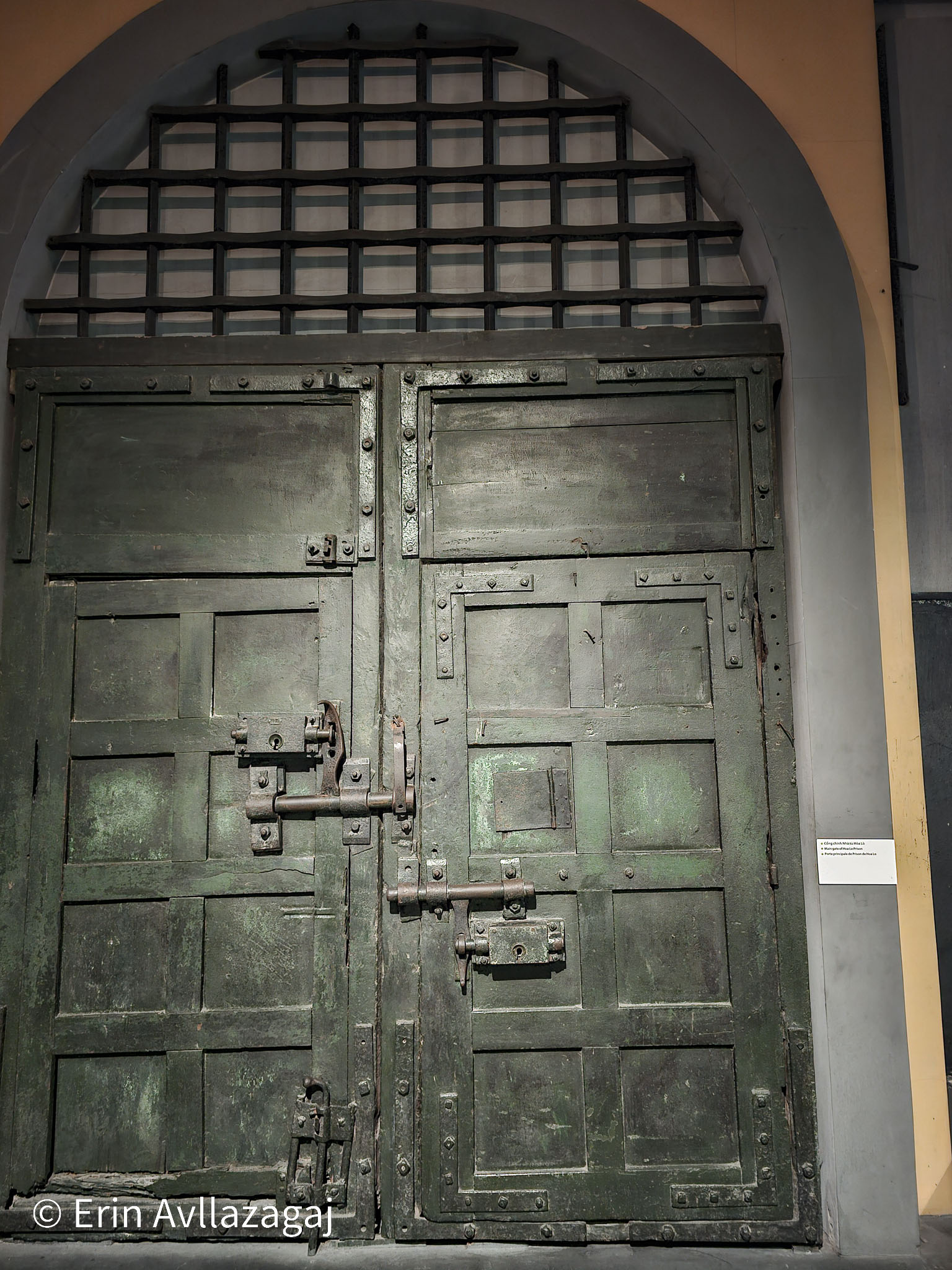 A high security steel door in the entrance of a prison block of Hỏa Lò.